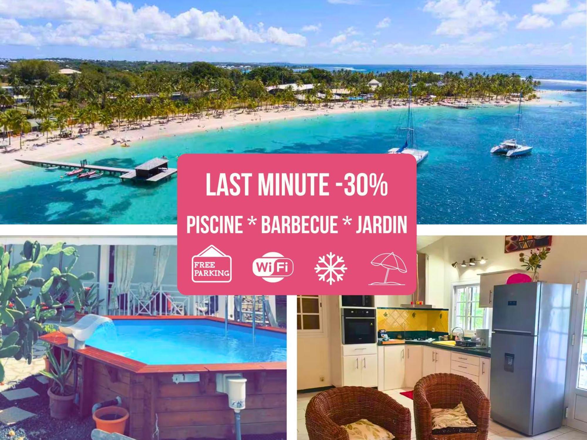 Le Sable Bleu - Evasion Tropicale A Sainte-Anne - Plage 5Min - Piscine - Parking - Logement Climatise - Vue Sur Les Palmiers - Parfait Pour Sejours En Famille Ou Entre Amis Dış mekan fotoğraf